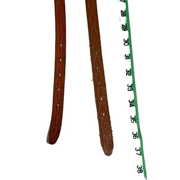 2 Vintage 70s Thin Brown Leather Beaded Belts Size 36” main image 12